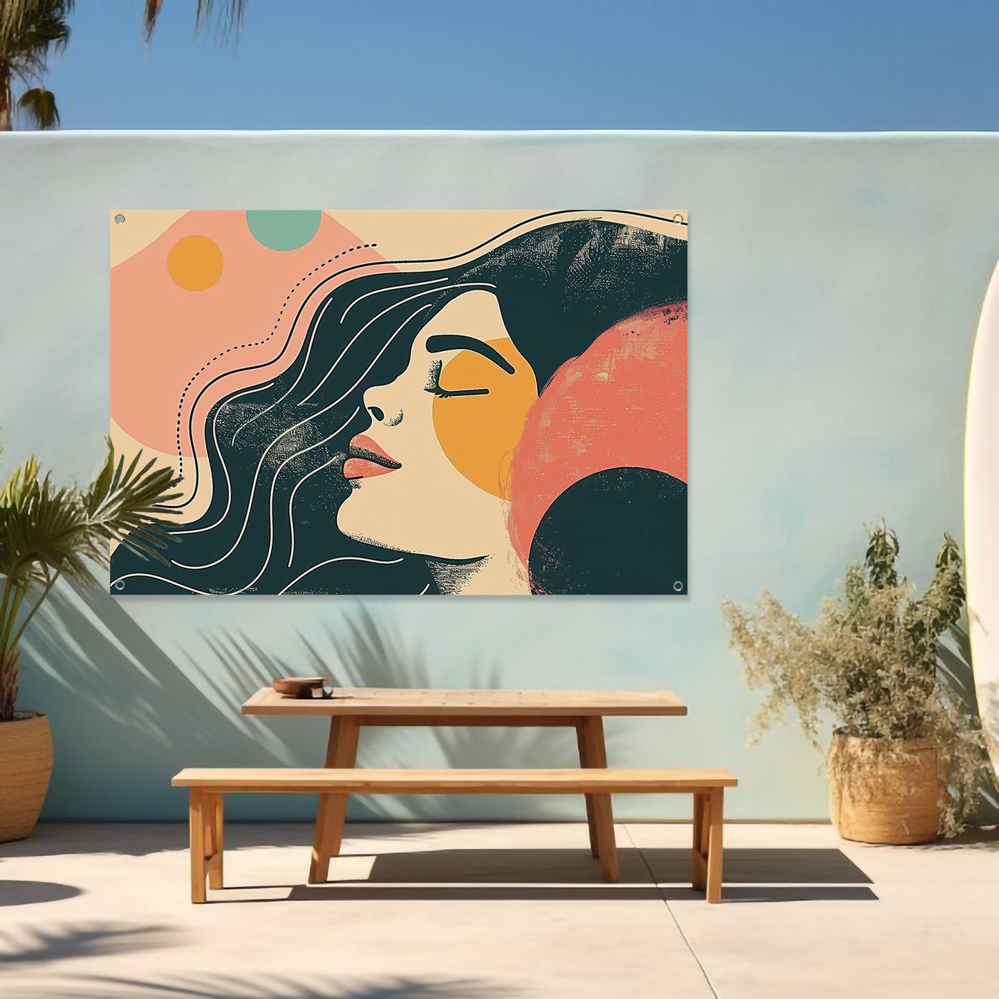 Abstract portret van vrouw met kleuren tuinposter