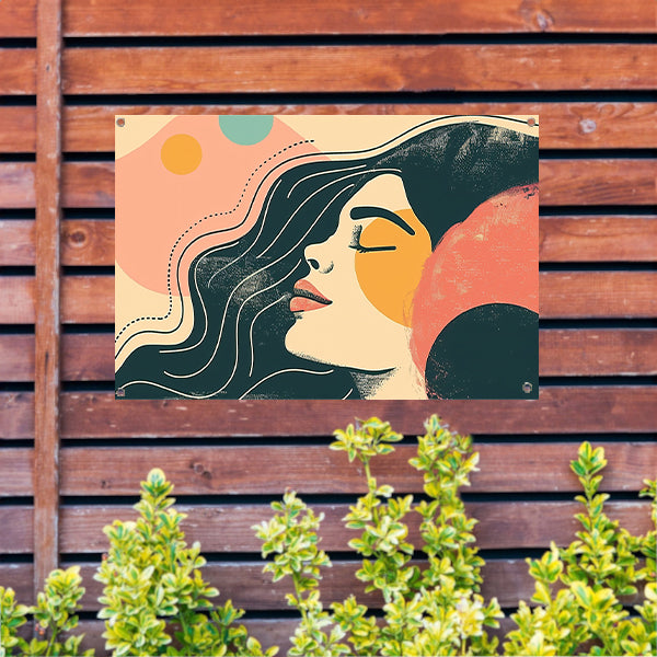 Abstract portret van vrouw met kleuren tuinposter