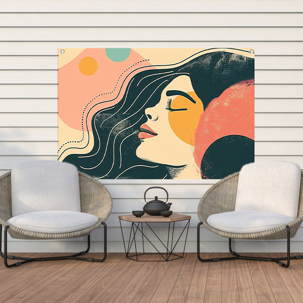 Abstract portret van vrouw met kleuren tuinposter