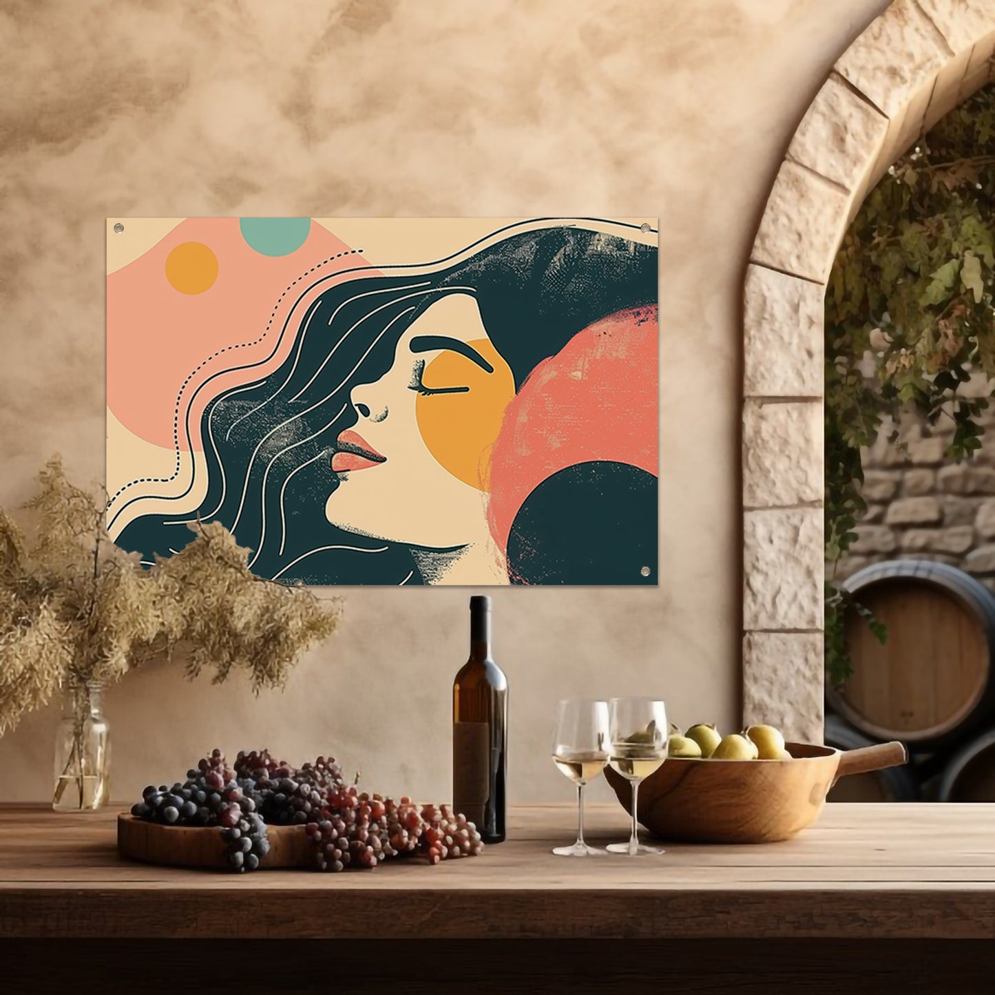 Abstract portret van vrouw met kleuren tuinposter