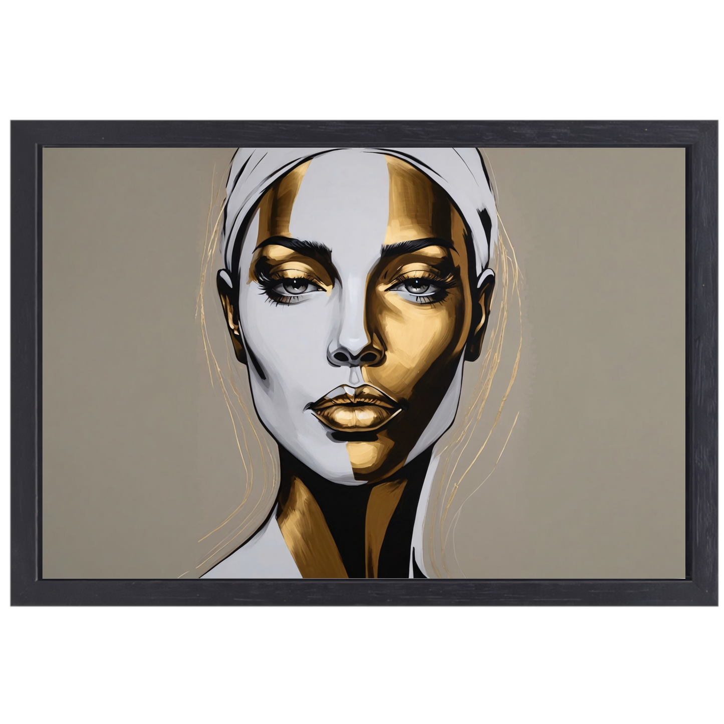 Gouden Accenten op Modern Vrouwelijk Portret canvas met baklijst