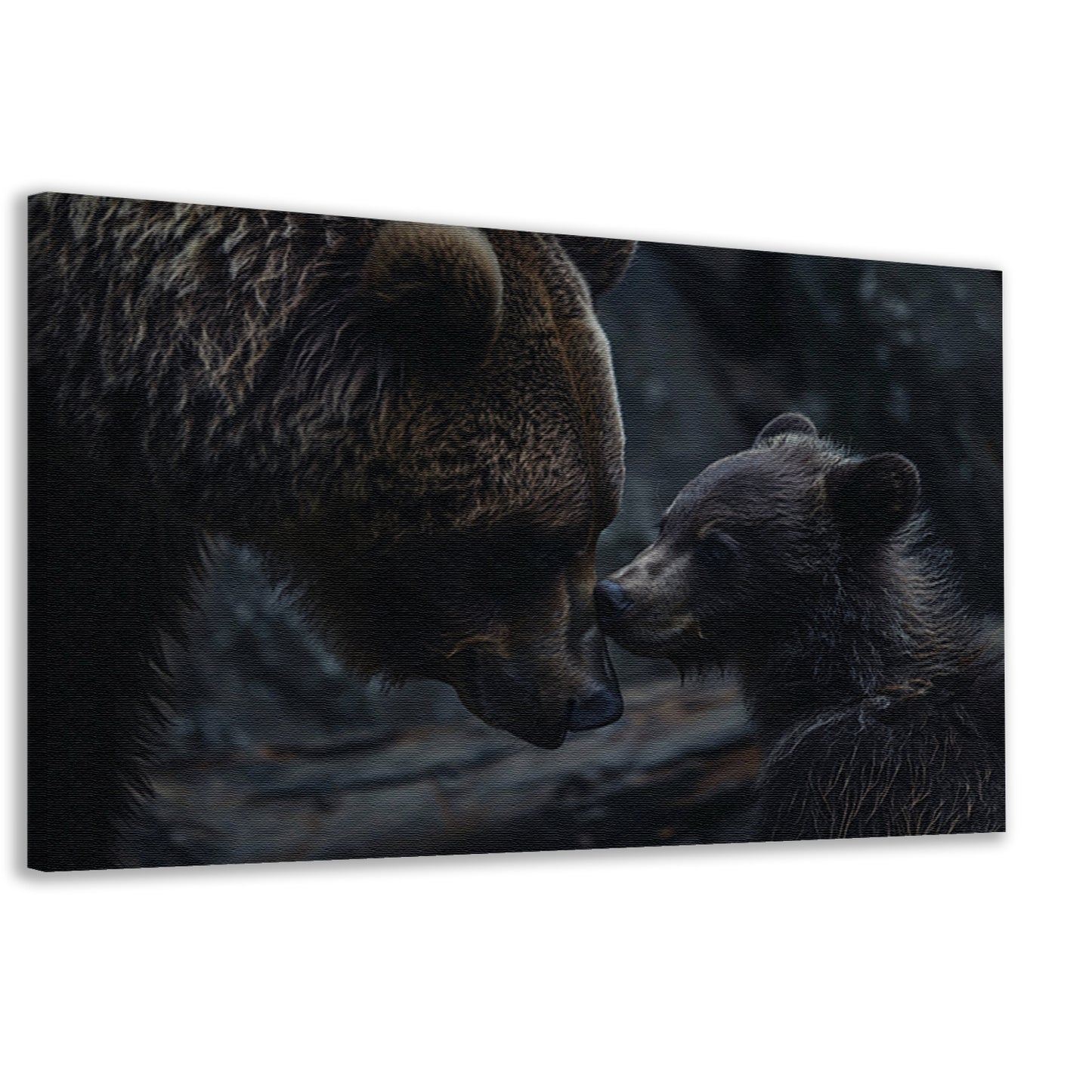 Moederbeer met haar welpje in het bos canvas