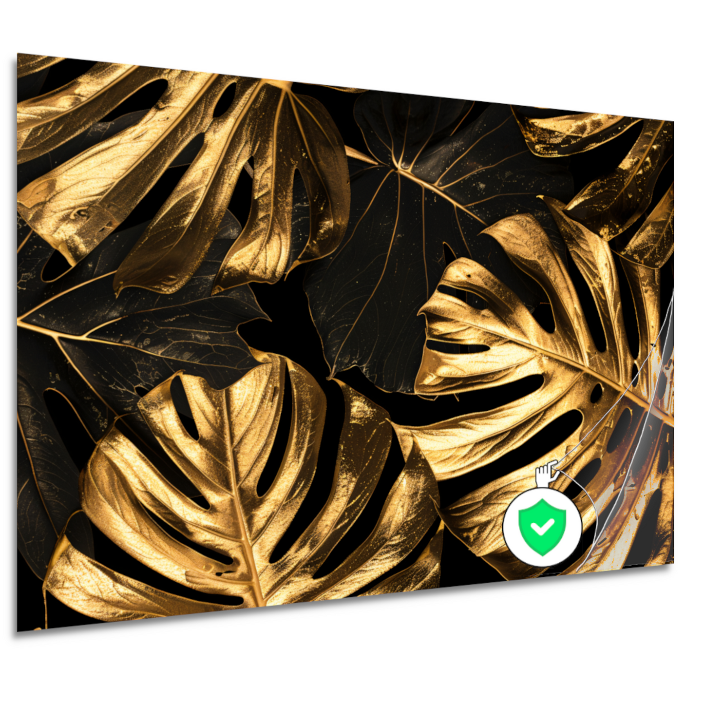 Luxe Gouden Monstera Bladeren op Zwart poster