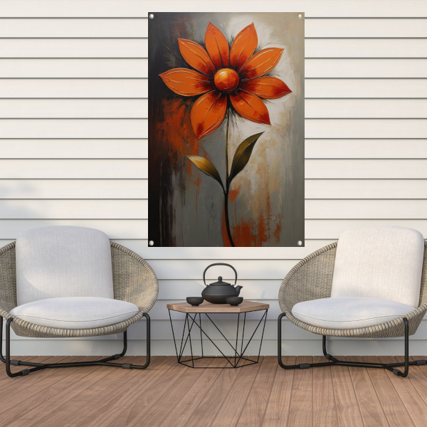 Vibrant Red and Orange Impressionist Flower tuinposter
