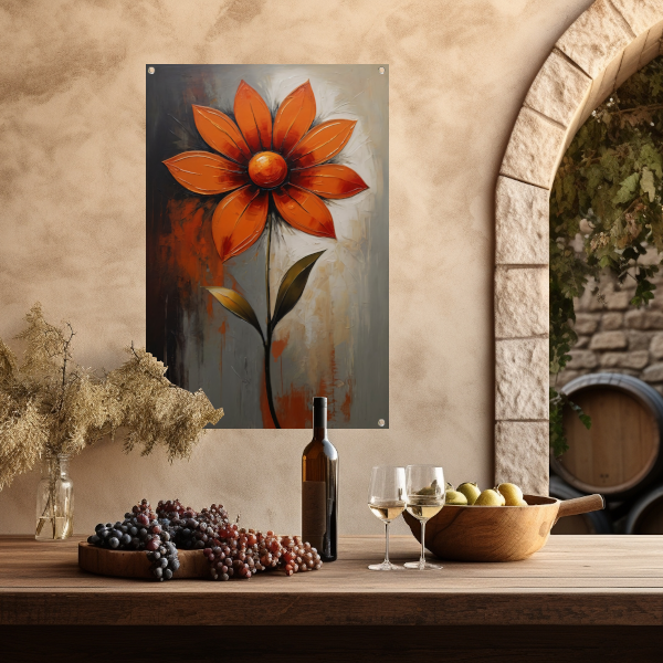 Vibrant Red and Orange Impressionist Flower tuinposter