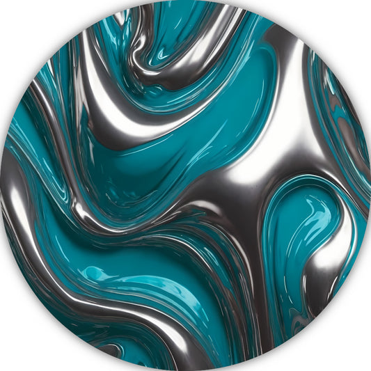 Abstracte dans van zilver en turquoise aluminium muurcirkel