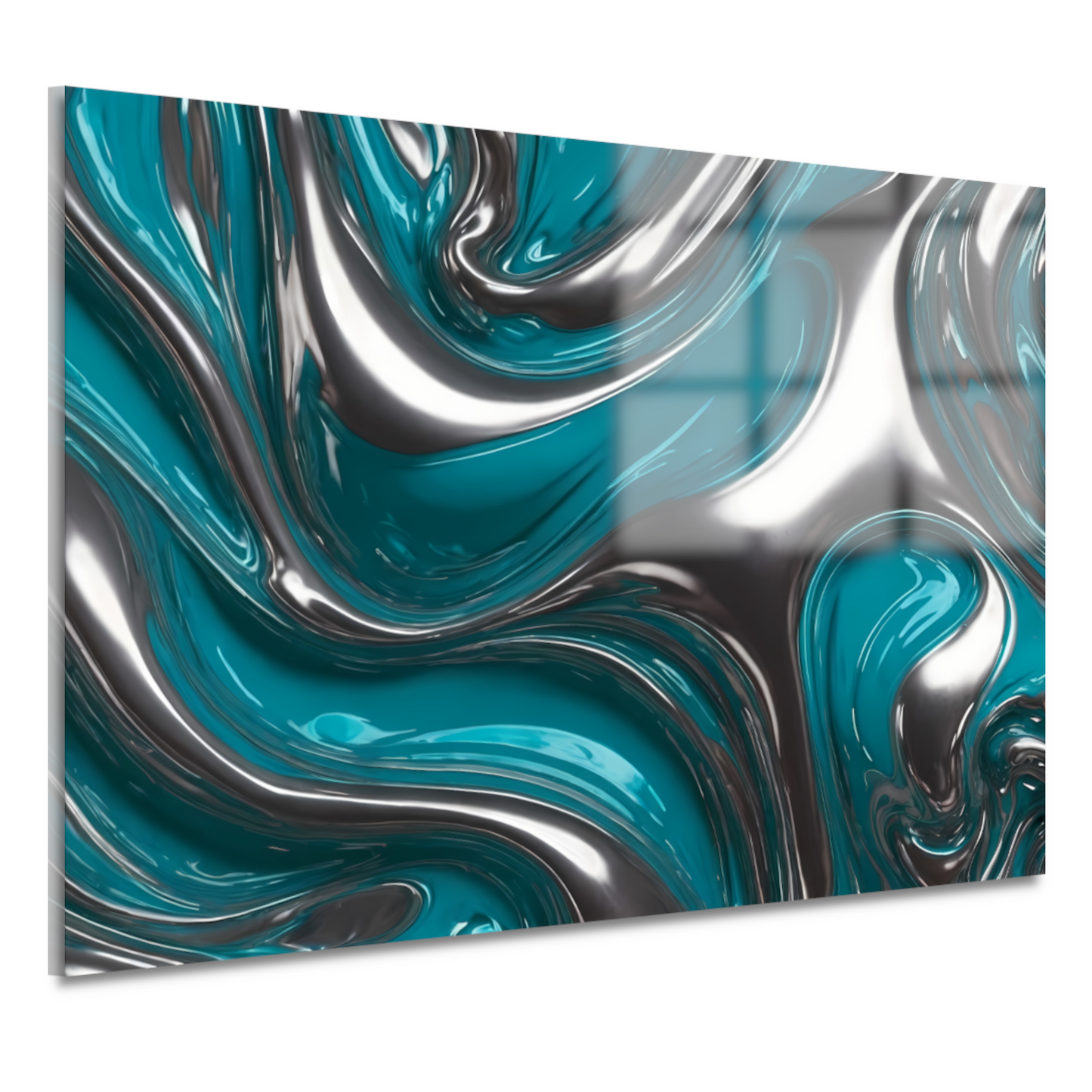 Abstracte dans van zilver en turquoise acrylglas