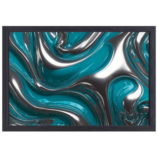 Abstracte dans van zilver en turquoise canvas met baklijst