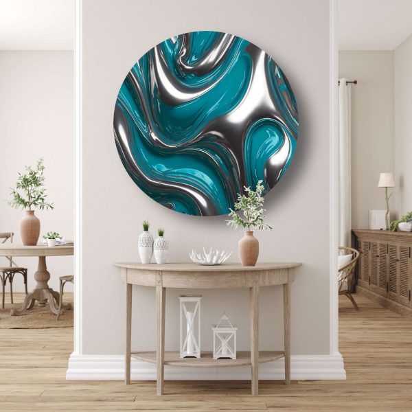 Abstracte dans van zilver en turquoise forex muurcirkel