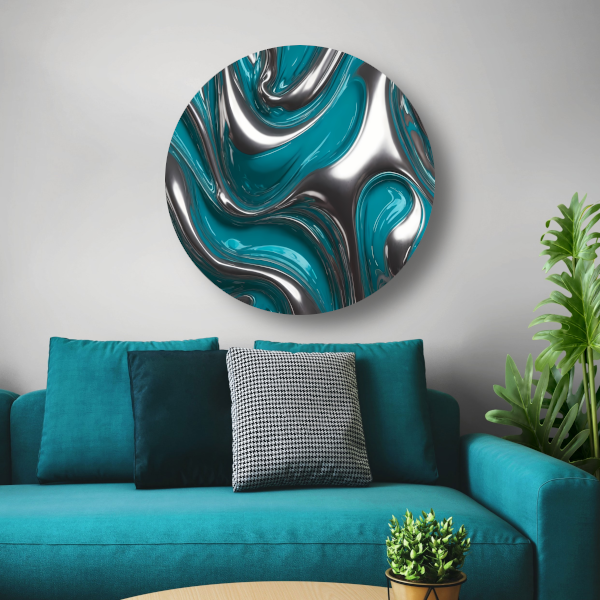 Abstracte dans van zilver en turquoise forex muurcirkel