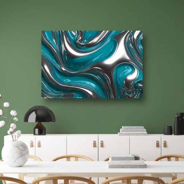 Abstracte dans van zilver en turquoise canvas met baklijst