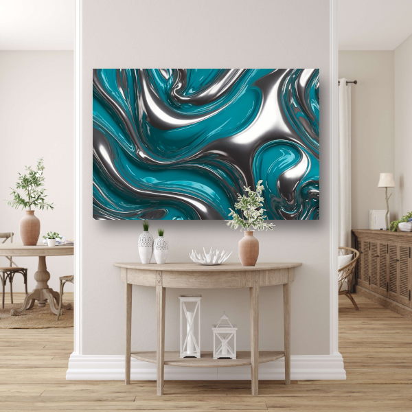 Abstracte dans van zilver en turquoise acrylglas