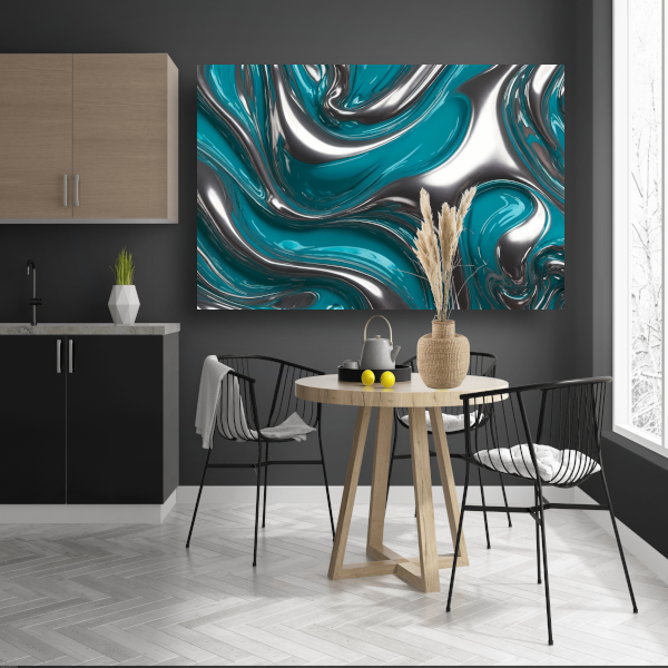 Abstracte dans van zilver en turquoise poster