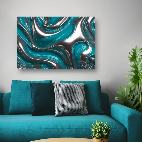 Abstracte dans van zilver en turquoise canvas met baklijst