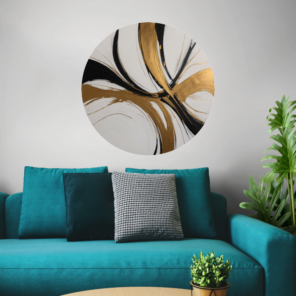 Dynamic Swirls of Elegance in Gold and Black aluminium muurcirkel