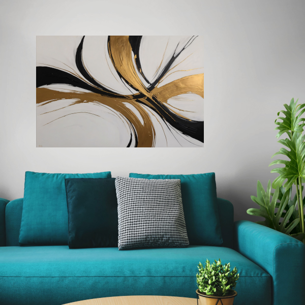 Dynamic Swirls of Elegance in Gold and Black poster