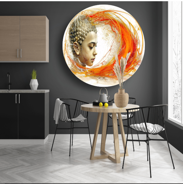 Dynamisch Profiel in Oranje en Geel aluminium muurcirkel