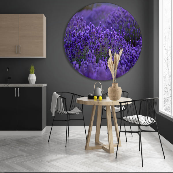Lavendel in volle bloei met diepe paarse tinten aluminium muurcirkel