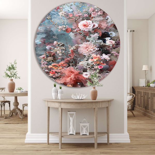 Abstracte bloemenzee met verf aluminium muurcirkel
