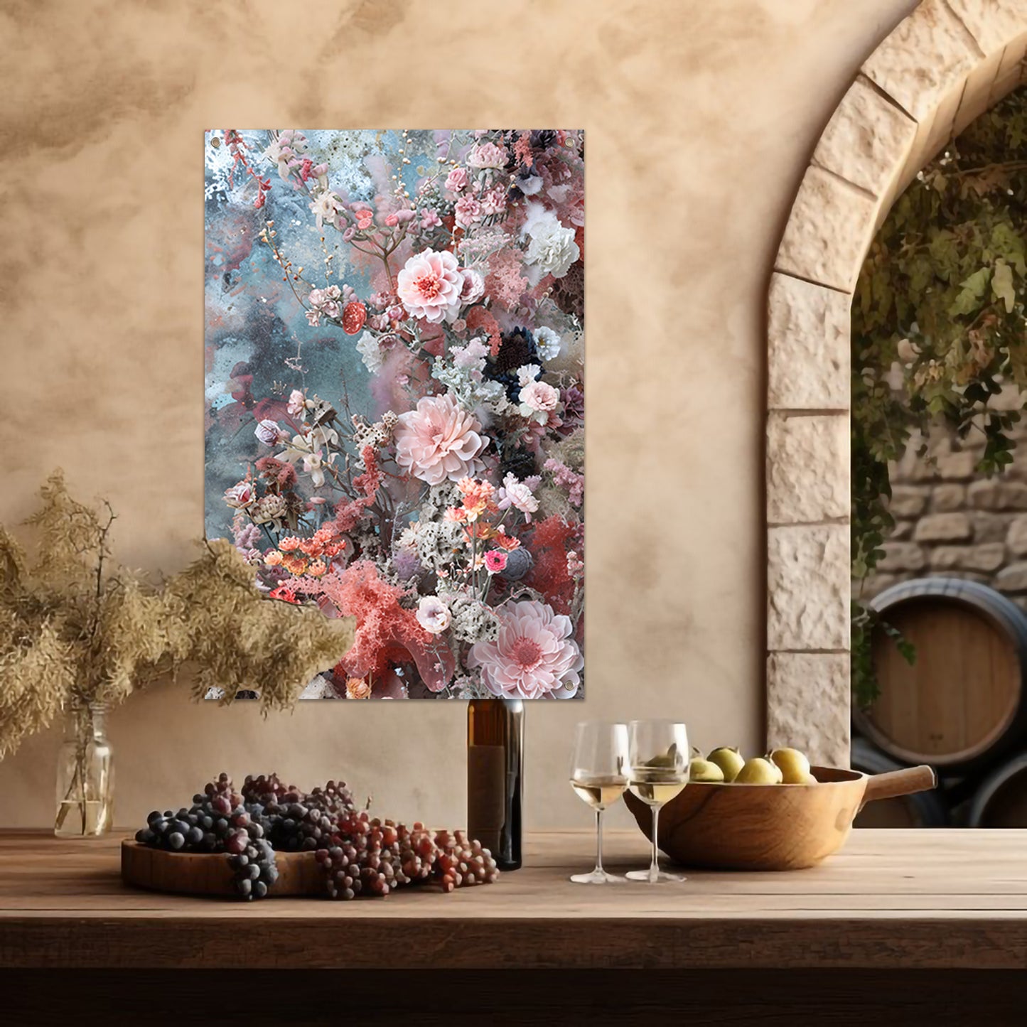 Abstracte bloemenzee met verf tuinposter