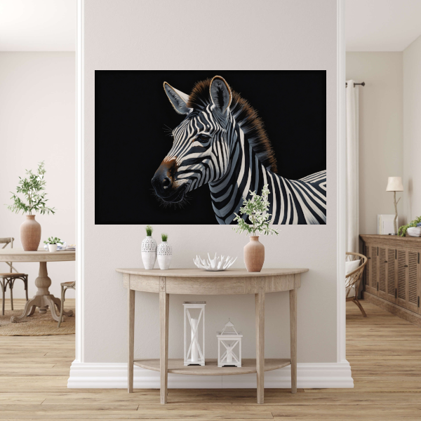 Elegante Zebra in Monochrome Majesteit canvas met baklijst