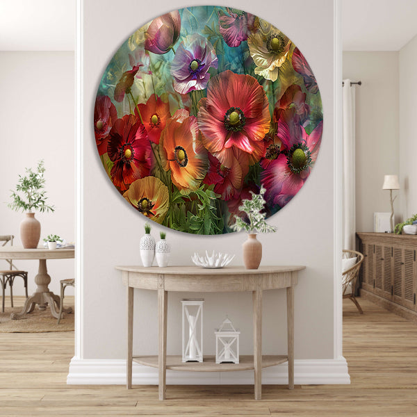 Kleurrijke abstracte impressie van diverse bloemen forex muurcirkel
