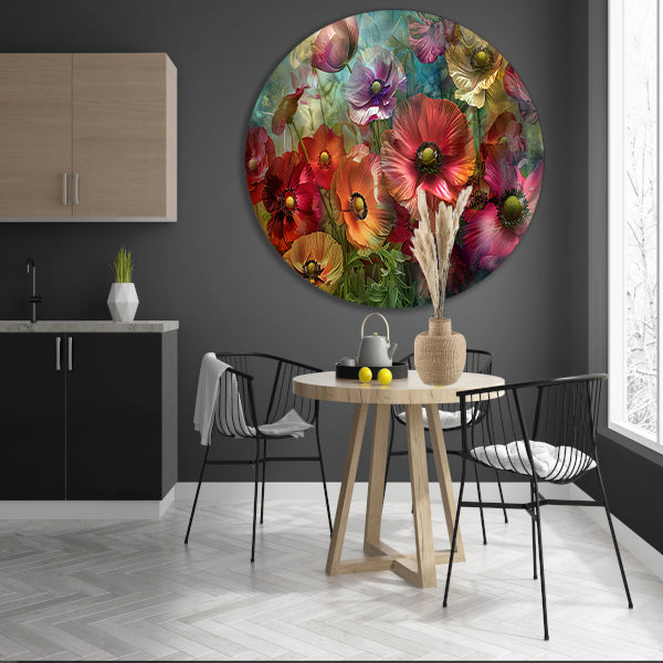 Kleurrijke abstracte impressie van diverse bloemen forex muurcirkel