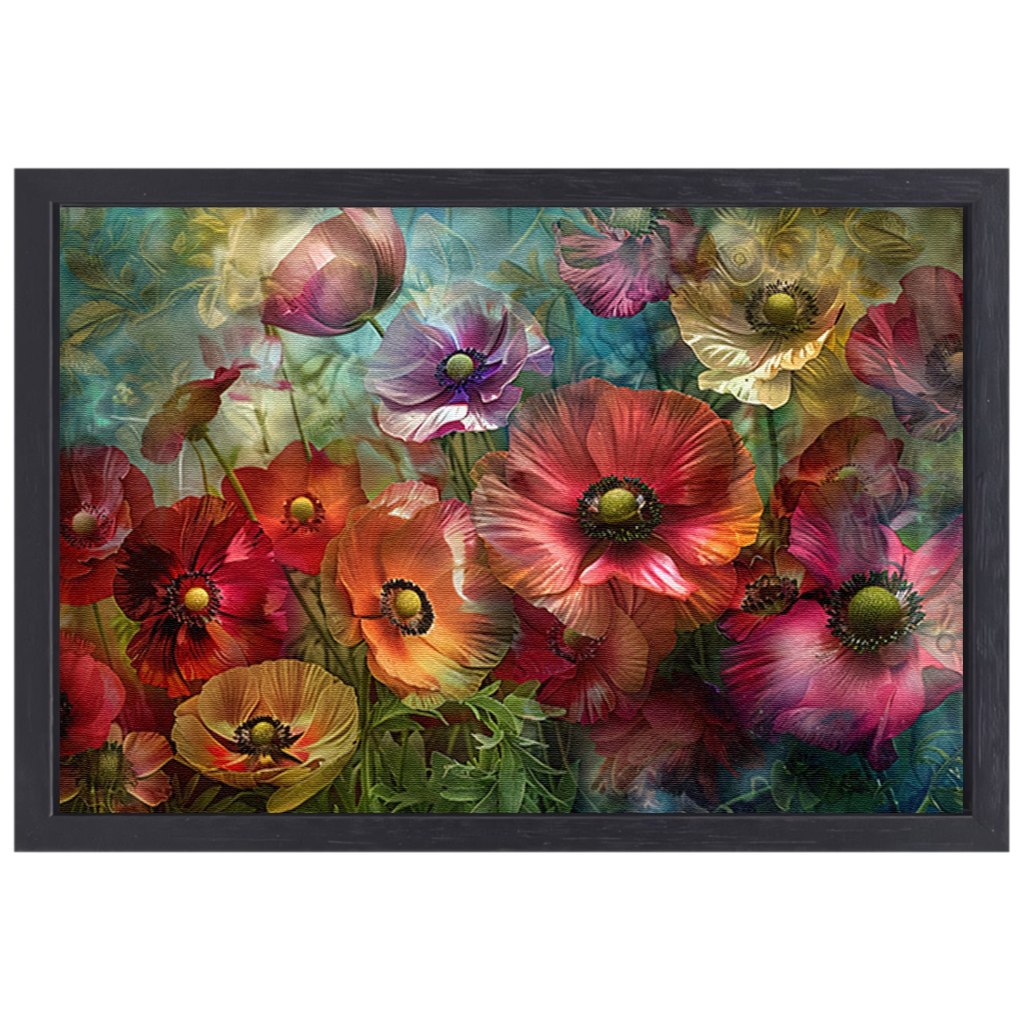 Kleurrijke abstracte impressie van diverse bloemen canvas met baklijst