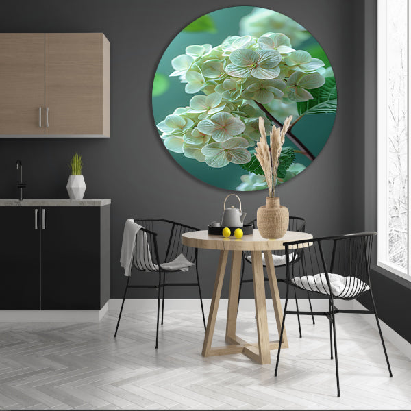 Close-up van Zachtroze Hortensia Bloemen aluminium muurcirkel