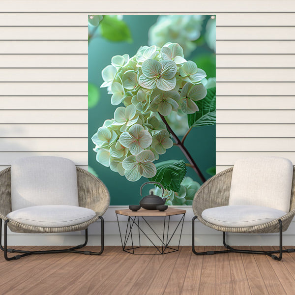 Close-up van Zachtroze Hortensia Bloemen tuinposter