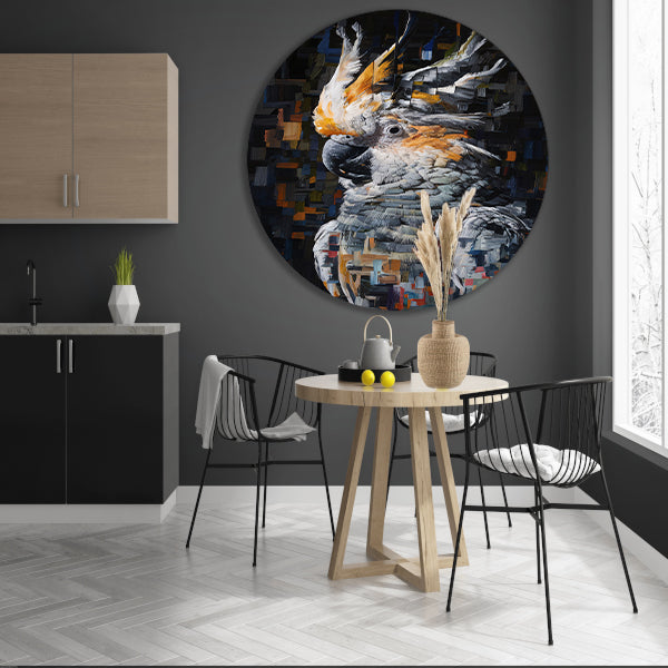 Abstract Portret van een Kleurrijke Kaketoe aluminium muurcirkel