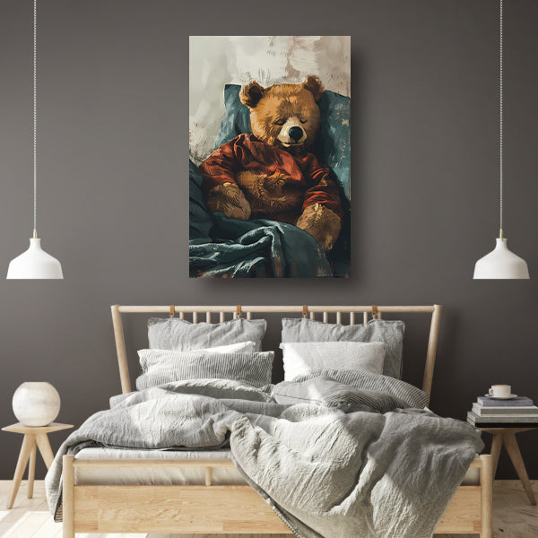 Digitale kunst van een slapende teddybeer canvas
