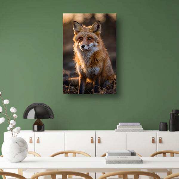 Prachtige vos tijdens zonsondergang in natuur poster