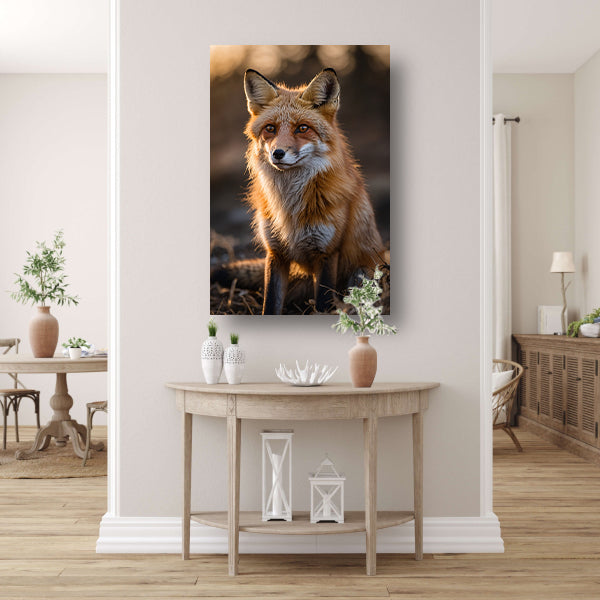 Prachtige vos tijdens zonsondergang in natuur poster