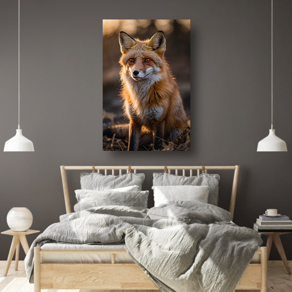 Prachtige vos tijdens zonsondergang in natuur poster