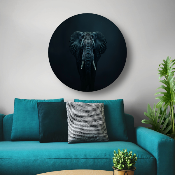 Olifant in het donker met zichtbare schaduwen aluminium muurcirkel