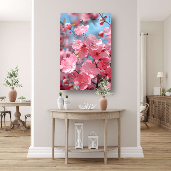 Zachtroze Bloesems in Lentezon canvas