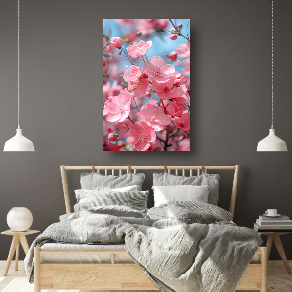 Zachtroze Bloesems in Lentezon canvas