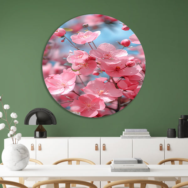 Zachtroze Bloesems in Lentezon aluminium muurcirkel