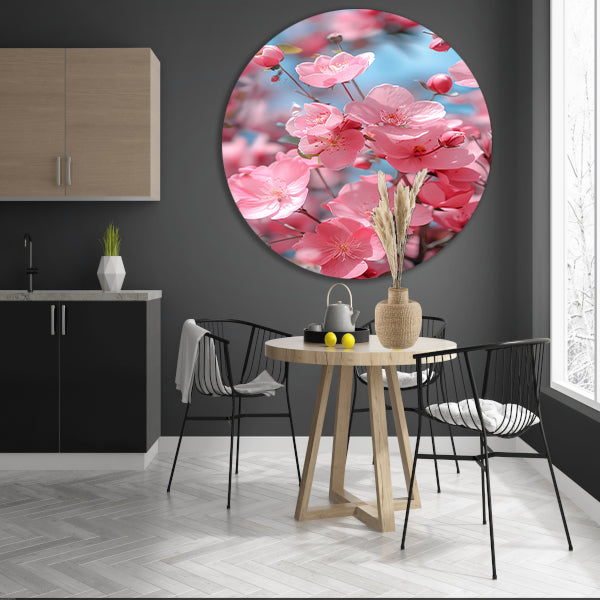 Zachtroze Bloesems in Lentezon aluminium muurcirkel
