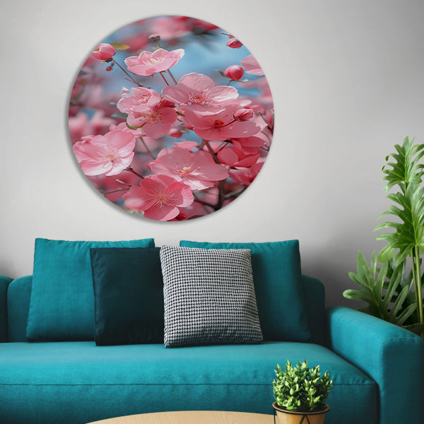 Zachtroze Bloesems in Lentezon aluminium muurcirkel