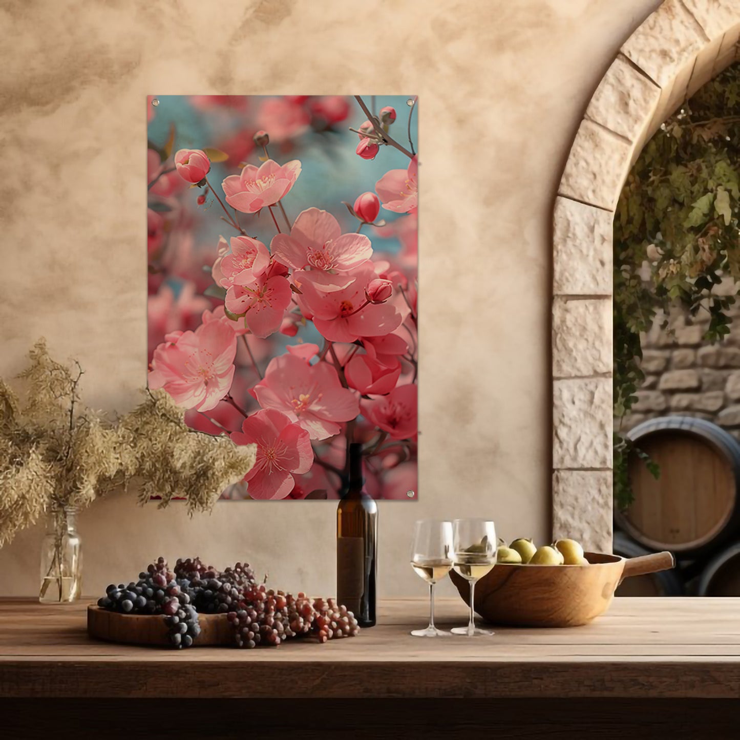 Zachtroze Bloesems in Lentezon tuinposter