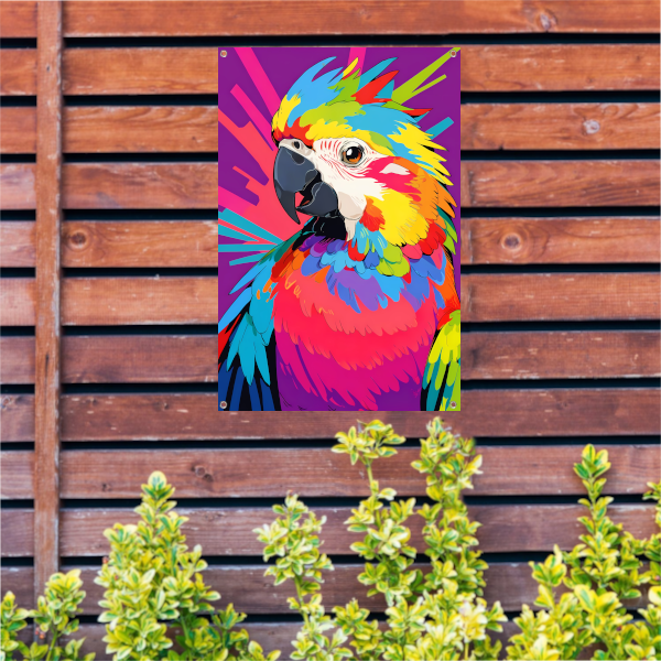 Kleurrijke papegaai in moderne popart stijl tuinposter