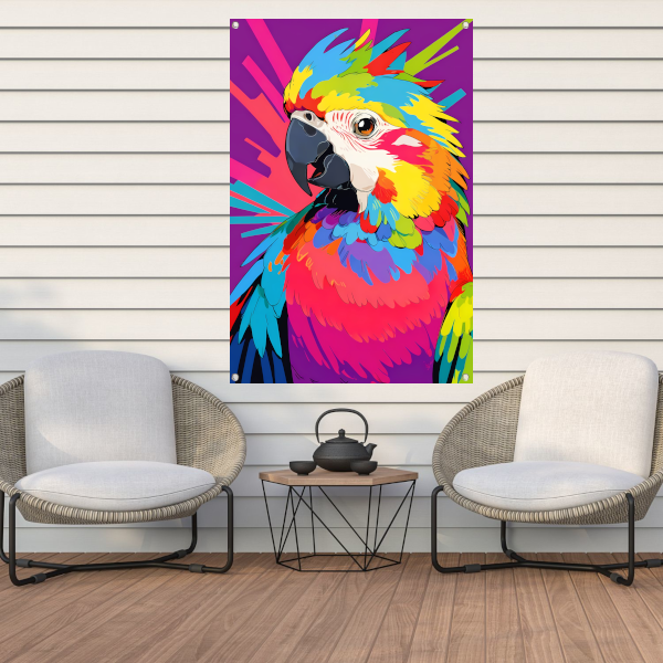 Kleurrijke papegaai in moderne popart stijl tuinposter