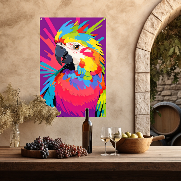 Kleurrijke papegaai in moderne popart stijl tuinposter