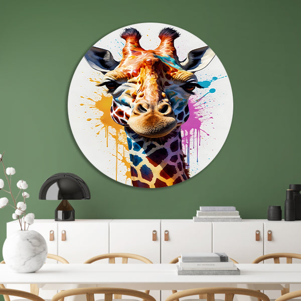 Modern kleurrijk giraffehoofd in popartstijl forex muurcirkel