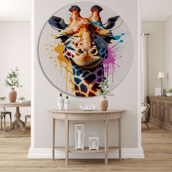Modern kleurrijk giraffehoofd in popartstijl forex muurcirkel