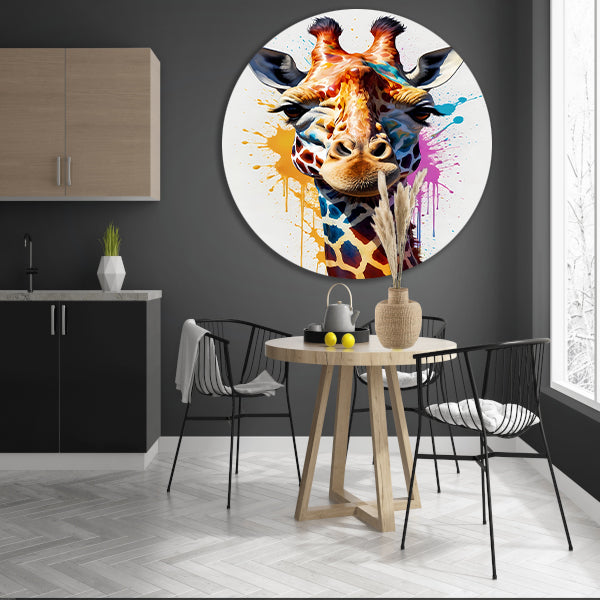 Modern kleurrijk giraffehoofd in popartstijl forex muurcirkel