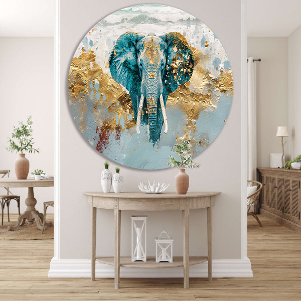 Dynamische abstracte olifant bij zee aluminium muurcirkel