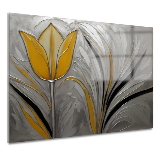 Abstracte Gele Tulp op Zilveren Achtergrond acrylglas